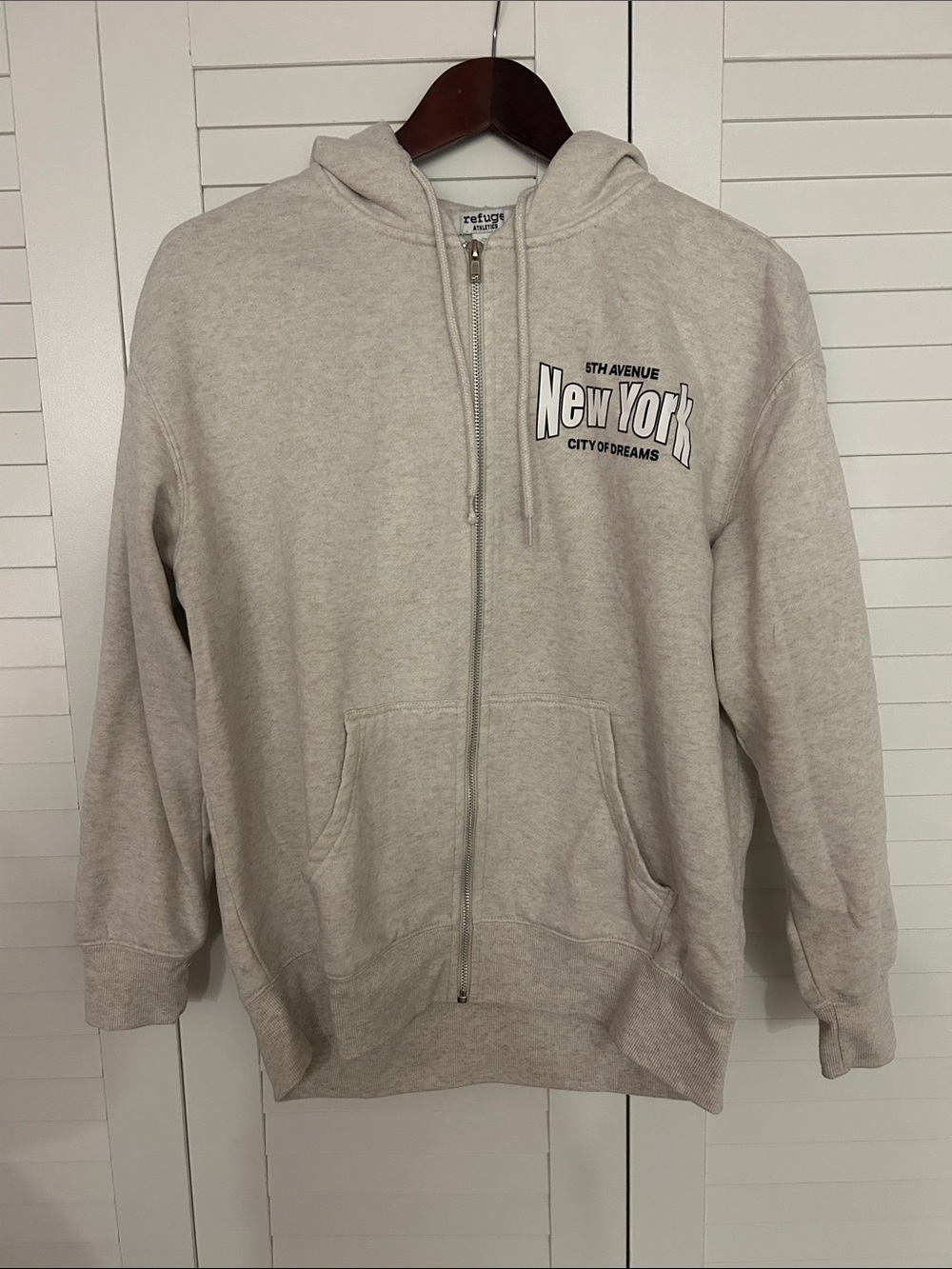 refuge Cream Zip-Up Hoodie with New York Graphic